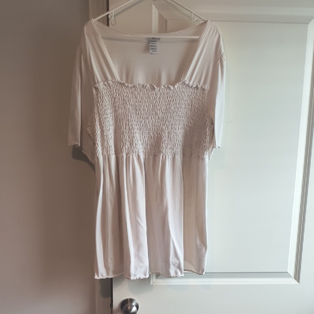Ellos White Peplum Blouse with Smocked Short Sleeves